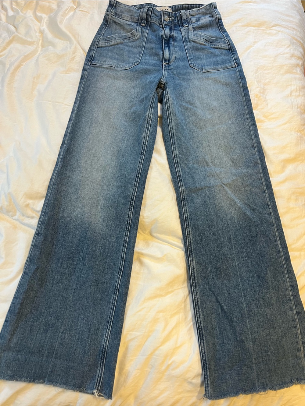 PAIGE Anessa Viva High Rise Wide Leg Raw Hem Jeans Size 25
